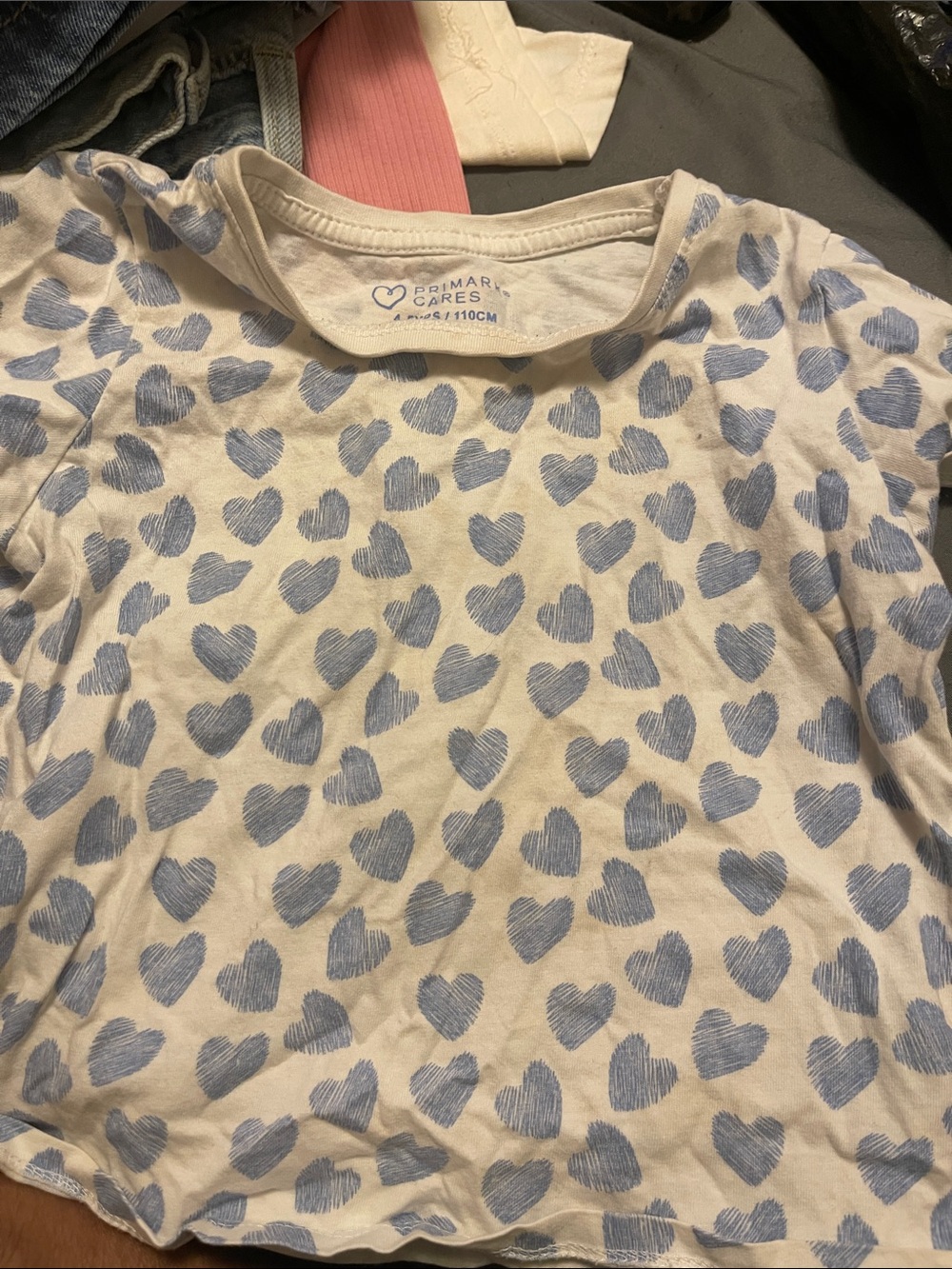 Primark White Tee with Light Blue Heart Print